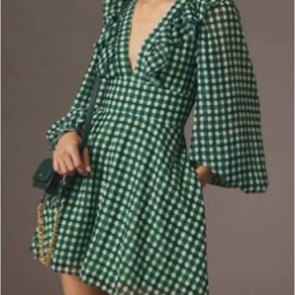 NWT Anthropologie Green Plaid Long Sleeve Dress